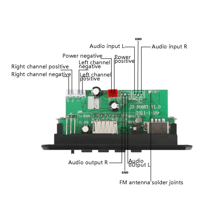 Placa de Decodificação MP3 com Amplificador de Potência e Pasta 12V com Placa Principal de Gravação de Chamadas com Bluetooth, Placa de Decodificação MP3