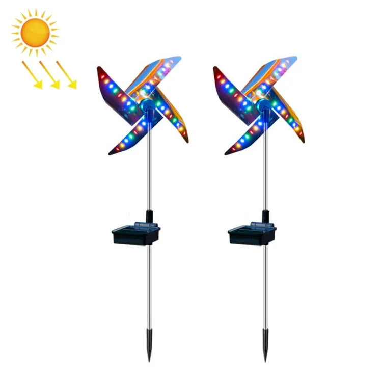 2 Peças / Conjunto Lâmpada Solar de Moinho de Vento Exterior Luz Decorativa de Jardim Lâmpada de Relvado LED (Luz Colorida)