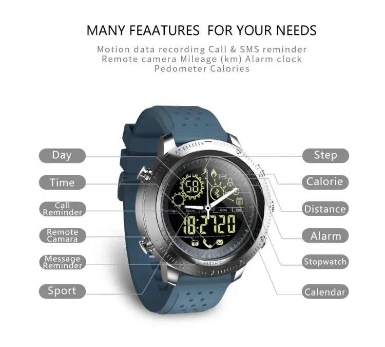 NX02 Smartwatch Desportivo IP67 à Prova de Água Suporte Rastreador de Calorias Pedómetro Smartwatch Cronómetro Lembrete de Chamadas e SMS