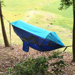 Rede de Dormir de Tecido Pára-quedas com Mosquiteiro e Sombreiro Anti-Mosquito para Exterior, Simples ou Dupla, Balanço Suspenso, Tenda Aérea, 270x140cm (Azul / Azul Claro), 270 x 140cm (Rosa Azul)