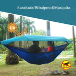 Rede de Dormir de Tecido Pára-quedas com Mosquiteiro e Sombreiro Anti-Mosquito para Exterior, Simples ou Dupla, Balanço Suspenso, Tenda Aérea, 270x140cm (Azul / Azul Claro), 270 x 140cm (Rosa Azul)