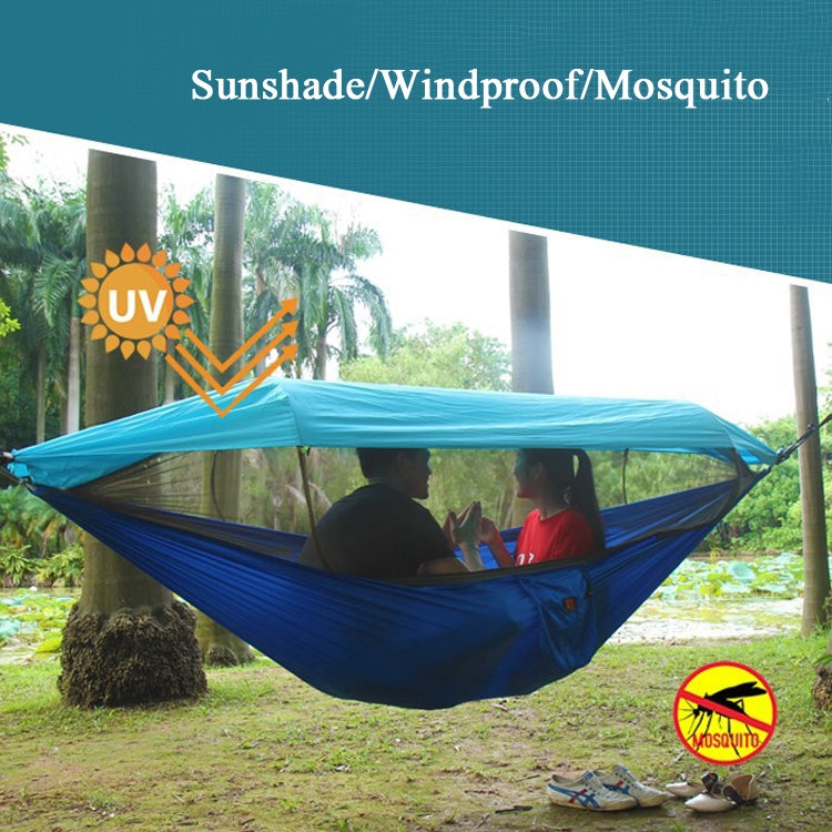Rede de Dormir de Tecido Pára-quedas com Mosquiteiro e Sombreiro Anti-Mosquito para Exterior, Simples ou Dupla, Balanço Suspenso, Tenda Aérea, 270x140cm (Azul / Azul Claro), 270 x 140cm (Rosa Azul)