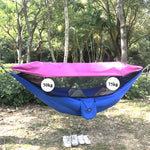 Rede de Dormir de Tecido Pára-quedas com Mosquiteiro e Sombreiro Anti-Mosquito para Exterior, Simples ou Dupla, Balanço Suspenso, Tenda Aérea, 270x140cm (Azul / Azul Claro), 270 x 140cm (Rosa Azul)