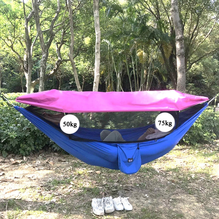 Rede de Dormir de Tecido Pára-quedas com Mosquiteiro e Sombreiro Anti-Mosquito para Exterior, Simples ou Dupla, Balanço Suspenso, Tenda Aérea, 270x140cm (Azul / Azul Claro), 270 x 140cm (Rosa Azul)