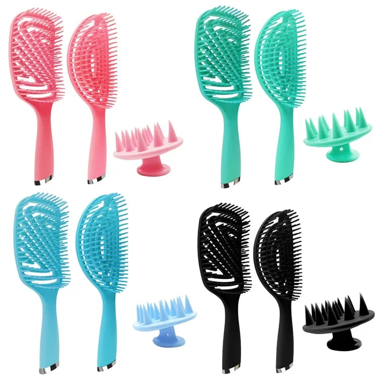 Conjunto de 3 Pentes de Salão de Cabelo Cacheado de Plástico 3 em 1 Pente Oco de Massagem e Pente Mosquito, 3 em 1 Rosa, 3 em 1 Verde, 3 em 1 Preto, 3 em 1 Azul
