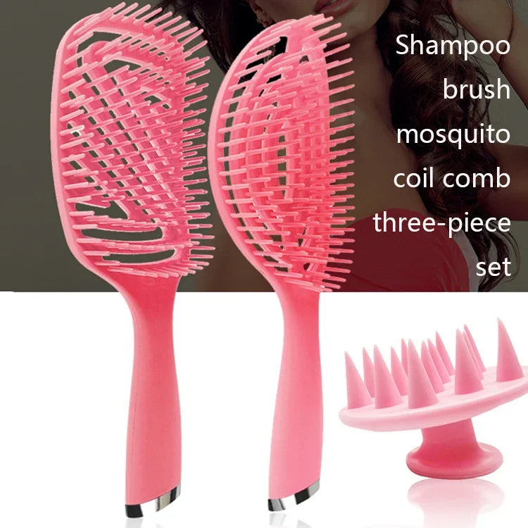 Conjunto de 3 Pentes de Salão de Cabelo Cacheado de Plástico 3 em 1 Pente Oco de Massagem e Pente Mosquito, 3 em 1 Rosa, 3 em 1 Verde, 3 em 1 Preto, 3 em 1 Azul