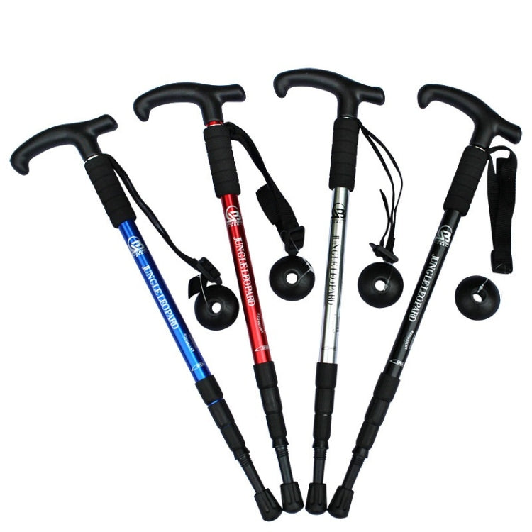 JUNGLELEOPARD Bastão de Trekking de Liga de Alumínio com Punho Curvo de Quatro Secções, Vermelho#52-110cm, Preto#52-110cm, Azul#52-110cm, Prateado Branco#52-110cm