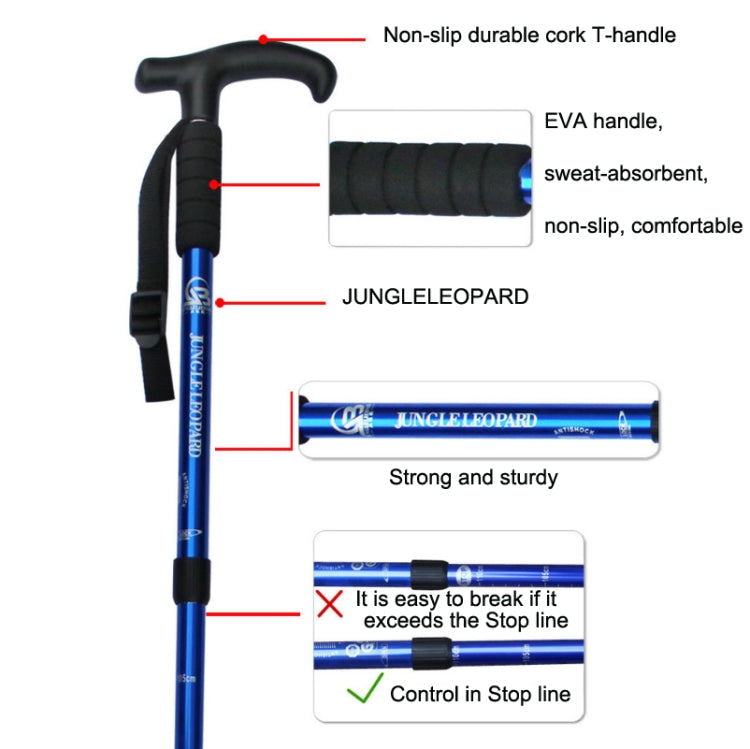 JUNGLELEOPARD Bastão de Trekking de Liga de Alumínio com Punho Curvo de Quatro Secções, Vermelho#52-110cm, Preto#52-110cm, Azul#52-110cm, Prateado Branco#52-110cm