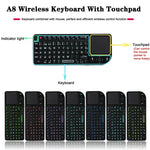 Mini rato e teclado sem fios A8 com teclado touchpad laser, retroiluminação branca em inglês, retroiluminação colorida em inglês