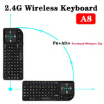 Mini rato e teclado sem fios A8 com teclado touchpad laser, retroiluminação branca em inglês, retroiluminação colorida em inglês
