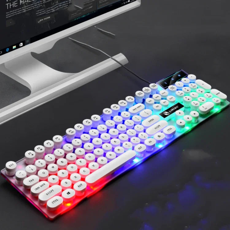 Teclado com rato com fios USB LIMEIDE GTX300, 104 teclas, teclas redondas retro, comprimento do cabo: 1,4 m, teclado punk simples branco, teclado punk simples preto, conjunto punk branco, conjunto punk preto