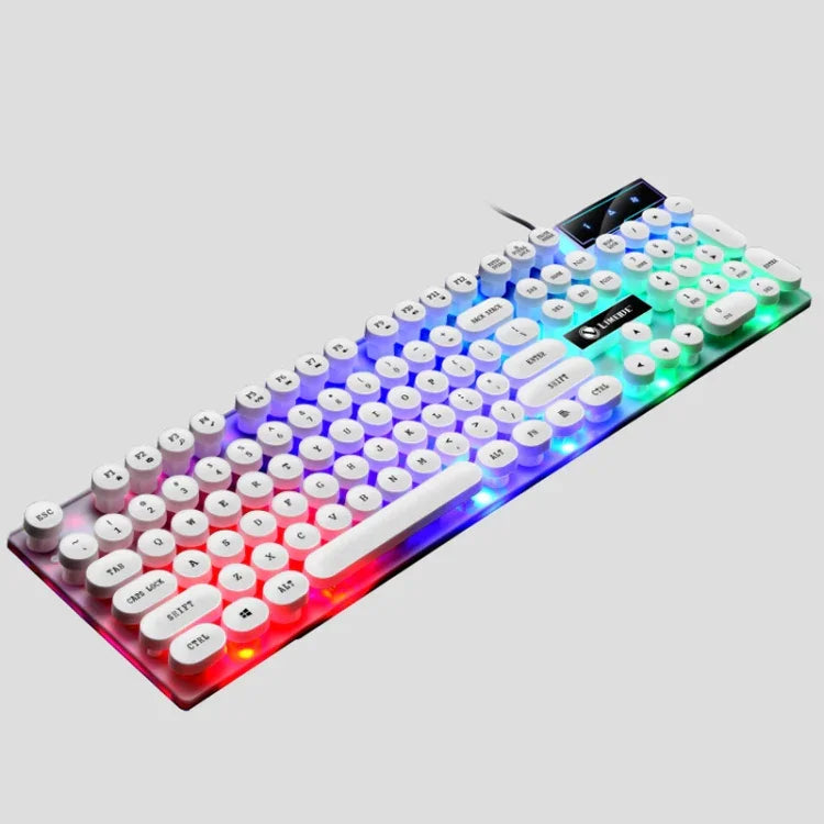 Teclado com rato com fios USB LIMEIDE GTX300, 104 teclas, teclas redondas retro, comprimento do cabo: 1,4 m, teclado punk simples branco, teclado punk simples preto, conjunto punk branco, conjunto punk preto