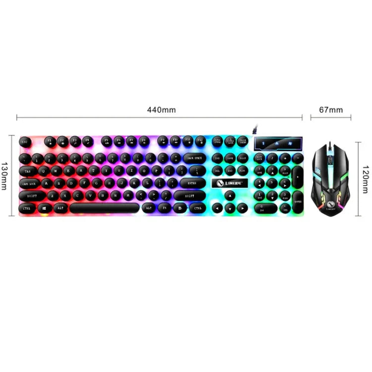 Teclado com rato com fios USB LIMEIDE GTX300, 104 teclas, teclas redondas retro, comprimento do cabo: 1,4 m, teclado punk simples branco, teclado punk simples preto, conjunto punk branco, conjunto punk preto