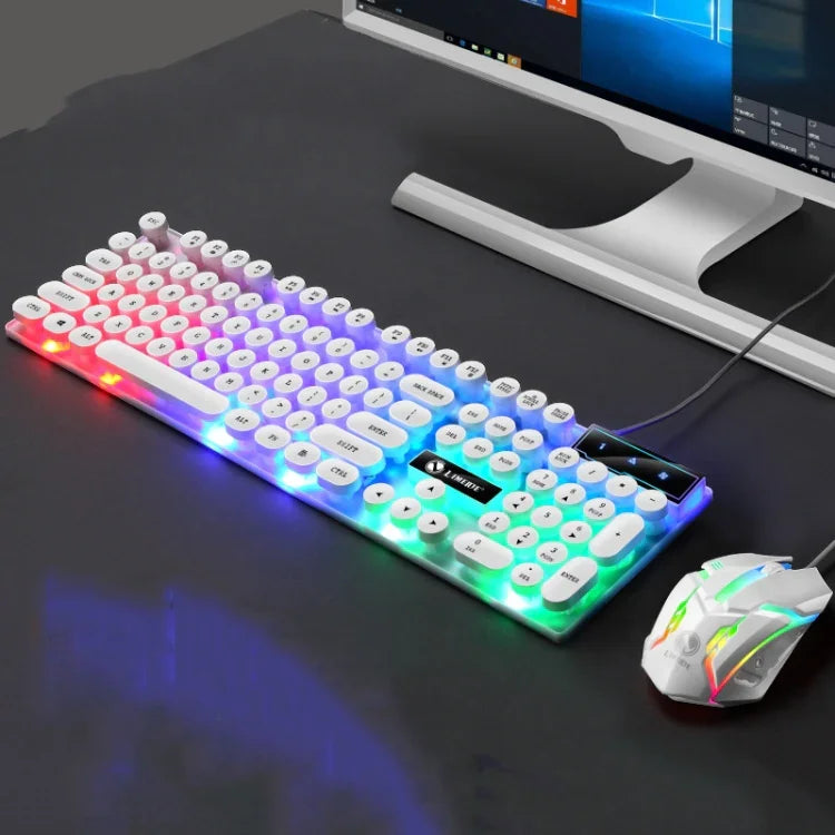 Teclado com rato com fios USB LIMEIDE GTX300, 104 teclas, teclas redondas retro, comprimento do cabo: 1,4 m, teclado punk simples branco, teclado punk simples preto, conjunto punk branco, conjunto punk preto