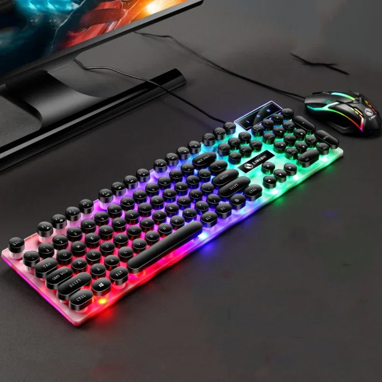 Teclado com rato com fios USB LIMEIDE GTX300, 104 teclas, teclas redondas retro, comprimento do cabo: 1,4 m, teclado punk simples branco, teclado punk simples preto, conjunto punk branco, conjunto punk preto