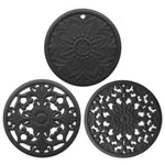 Conjunto de 3 em 1 de almofadas isolantes de silicone com flores vazadas, anti-queimaduras para panelas e tigelas, preto, amarelo, azul, verde, roxo, cinzento