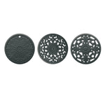 Conjunto de 3 em 1 de almofadas isolantes de silicone com flores vazadas, anti-queimaduras para panelas e tigelas, preto, amarelo, azul, verde, roxo, cinzento