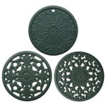 Conjunto de 3 em 1 de almofadas isolantes de silicone com flores vazadas, anti-queimaduras para panelas e tigelas, preto, amarelo, azul, verde, roxo, cinzento