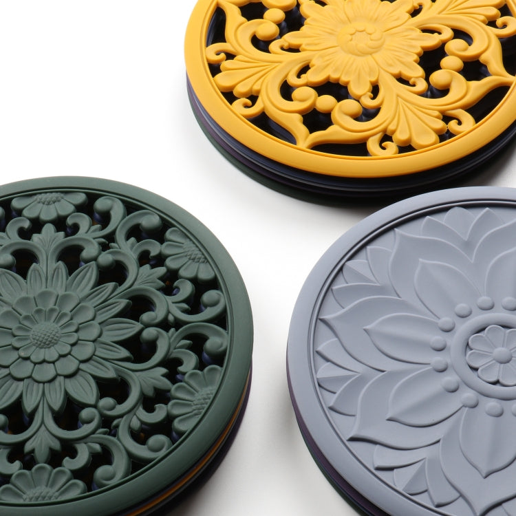 Conjunto de 3 em 1 de almofadas isolantes de silicone com flores vazadas, anti-queimaduras para panelas e tigelas, preto, amarelo, azul, verde, roxo, cinzento