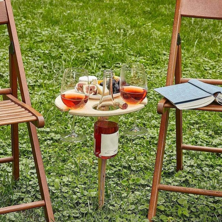 Suporte de Vinho Dobrável de Jardim em Madeira, Suporte de Vinho para Piquenique ao Ar Livre, Mesa Dobrável, 20cm