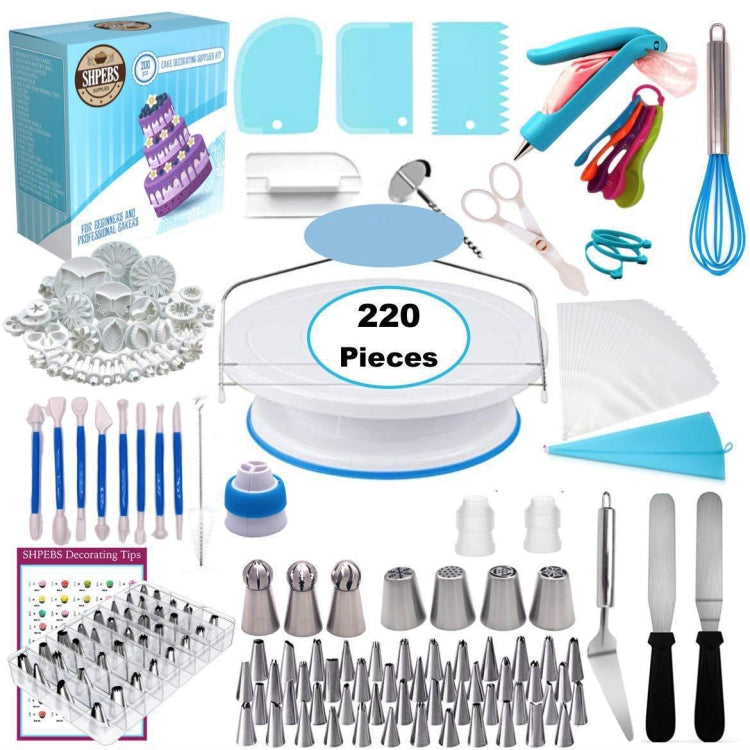 Conjunto de 220 Bicos para Decoração de Bolos com Base Giratória, Ferramentas para Confeitaria, Molde para Fondant, 220 PCS/Conjunto