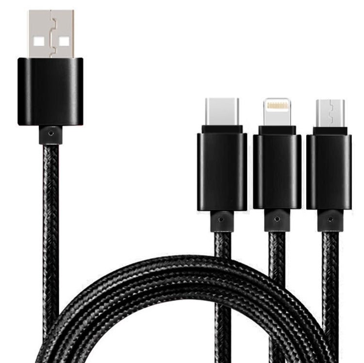 5 UN Cabo de Dados Trançado 2A 3 em 1 USB para USB-C / Type-C + 8 Pinos + Micro USB, USB para USB-C / Type-C + 8 Pinos + Micro USB