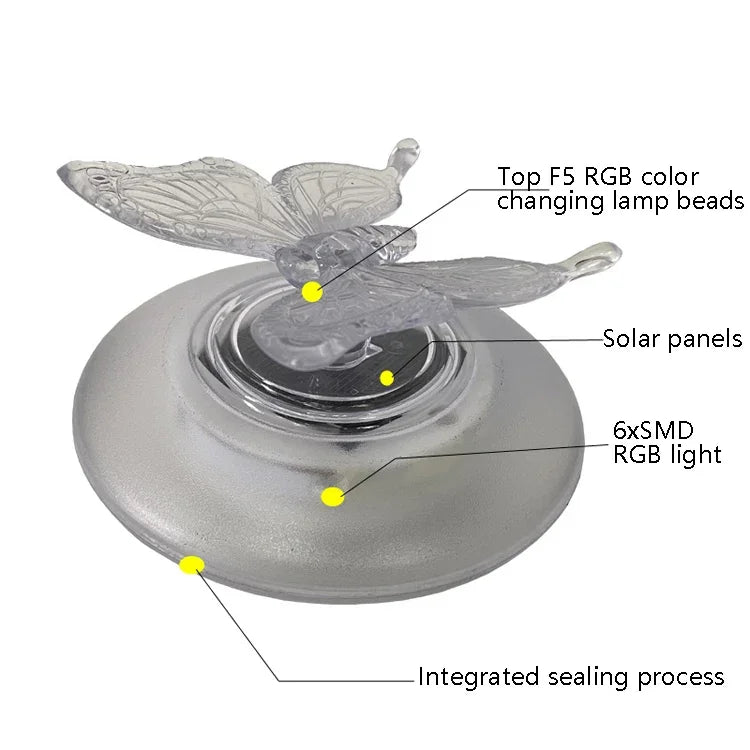Luz Flutuante Solar para Piscina Exterior Vila, Luz RGB para Jardim e Relva, Borboleta, Libélula