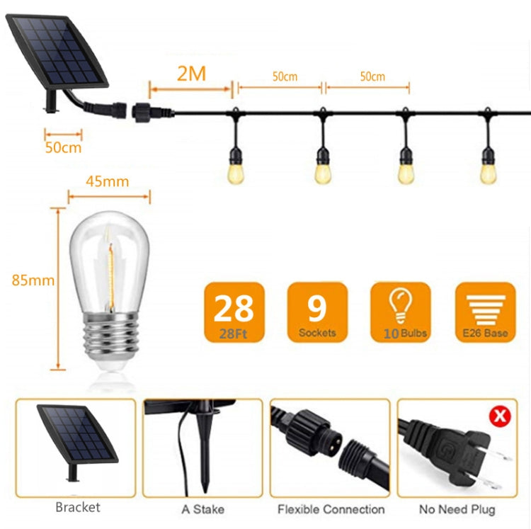 Lâmpada de Fio Solar à Prova de Água 10 em 1 para Exterior Luz Solar de Jardim