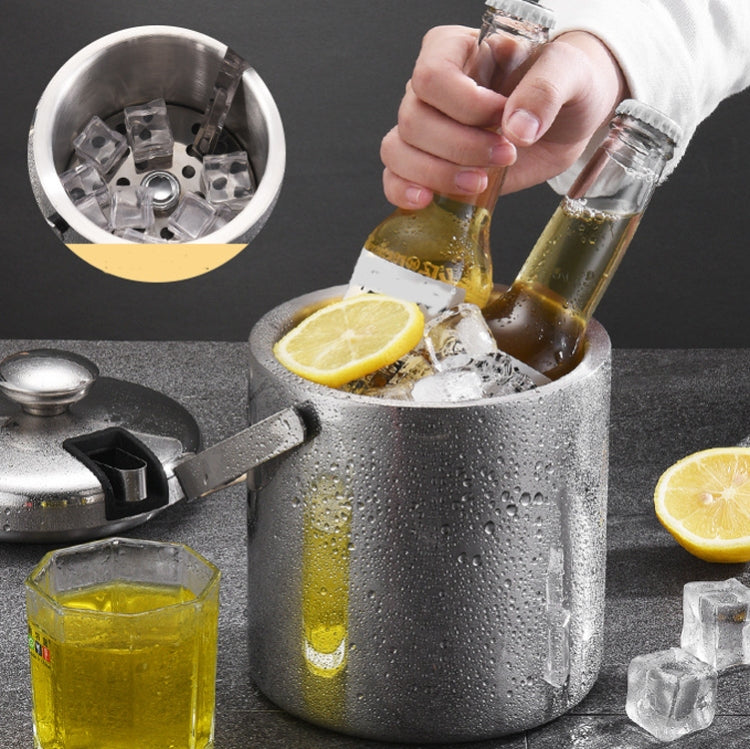 Balde de Gelo em Aço Inoxidável 304, Dupla Camada, Vazio, Barril para Cerveja e Vinho com Pinça para Gelo, Capacidade: 1,3L, 1,3L com Pinça para Gelo