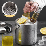 Balde de Gelo em Aço Inoxidável 304, Dupla Camada, Vazio, Barril para Cerveja e Vinho com Pinça para Gelo, Capacidade: 1,3L, 1,3L com Pinça para Gelo