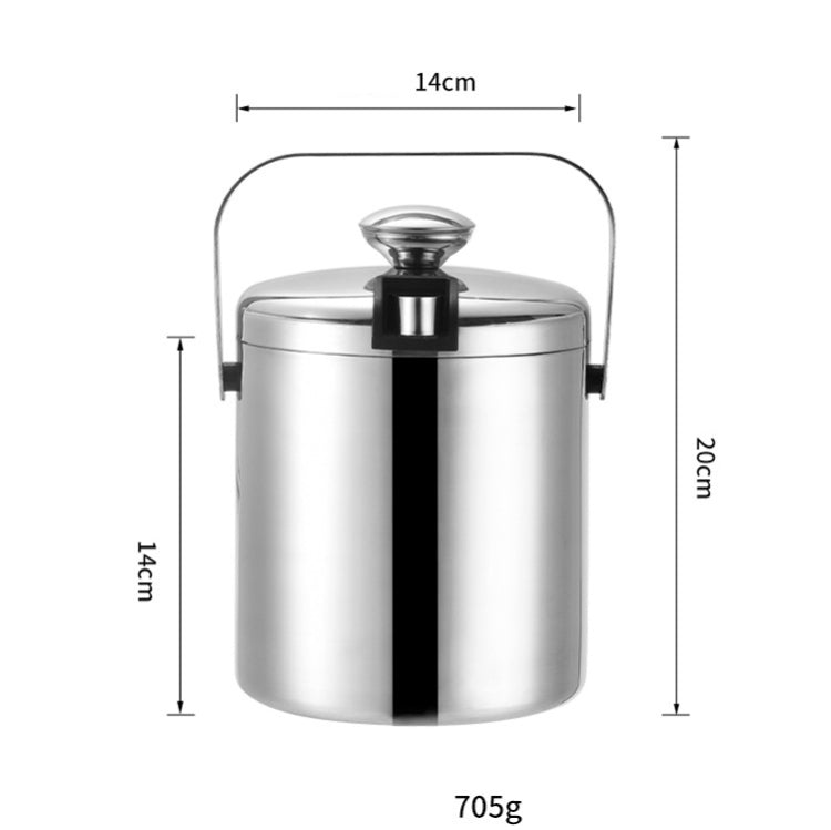 Balde de Gelo em Aço Inoxidável 304, Dupla Camada, Vazio, Barril para Cerveja e Vinho com Pinça para Gelo, Capacidade: 1,3L, 1,3L com Pinça para Gelo