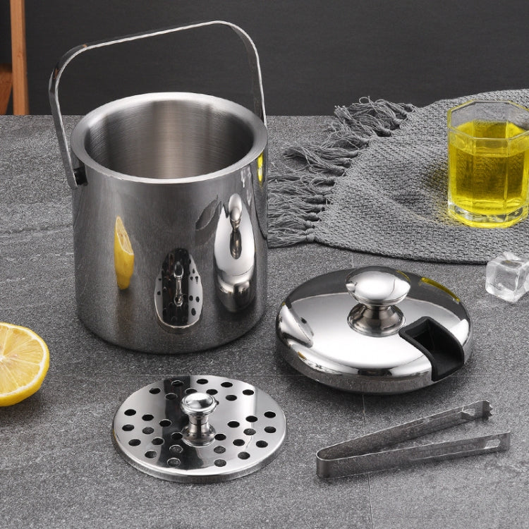 Balde de Gelo em Aço Inoxidável 304, Dupla Camada, Vazio, Barril para Cerveja e Vinho com Pinça para Gelo, Capacidade: 1,3L, 1,3L com Pinça para Gelo
