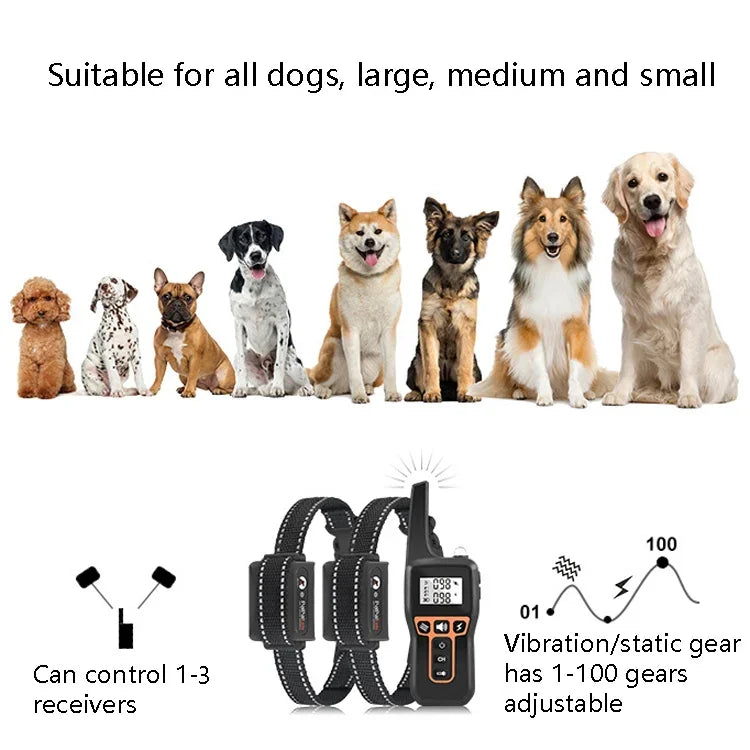 PaiPaitek PD529-3 Dispositivo de Treino para Cães com Controlo Remoto Coleira Eletrónica Anti-Latidos com Controlo por Voz, PD529-3