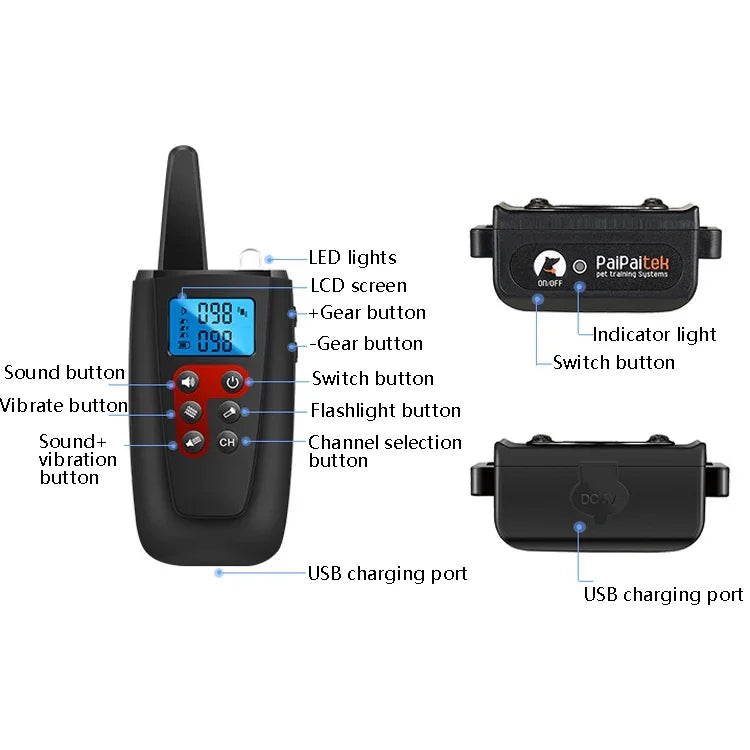 PaiPaitek PD526V-2 1 em 2 Dispositivo de Treino para Cães com Controlo Remoto de 100 Velocidades por Som e Vibração Coleira Eletrónica Anti-Latidos, PD526V-2
