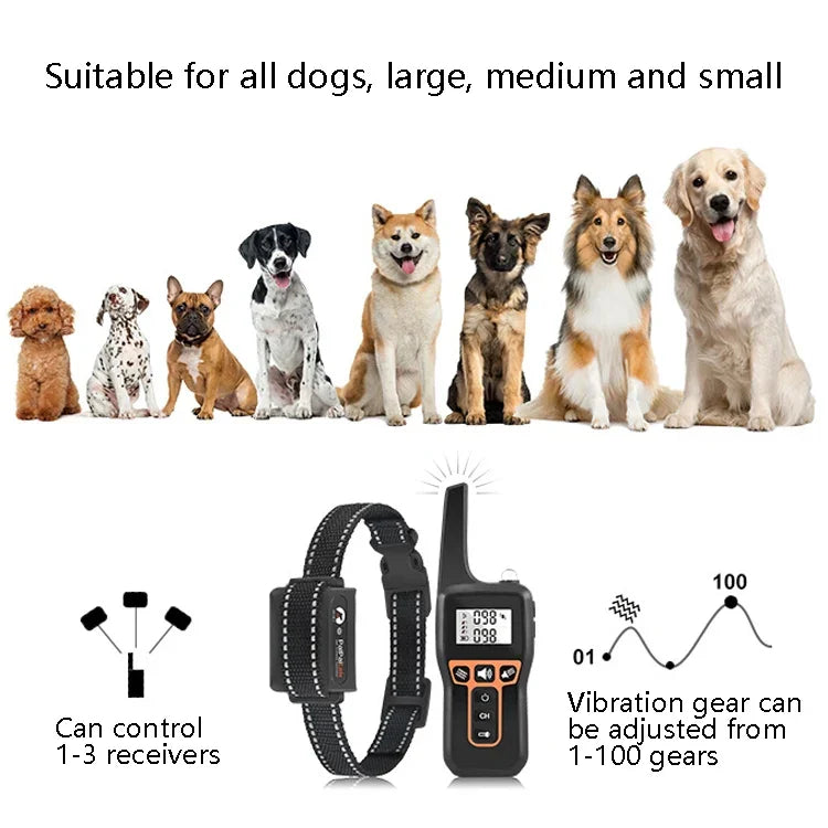 PaiPaitek PD529V-1 Dispositivo de Treino para Cães Anti-Latidos Coleira Vibratória Controlo Remoto a 1000M Equipamento de Treino para Animais, PD529V-1