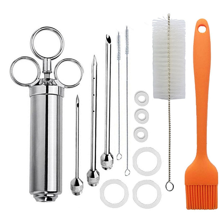 Conjunto de Agulhas para Churrasco em Aço Inoxidável com Seringa para Temperos, 14 em 1 (Verde), 14 em 1 (Preto), 14 em 1 (Azul), 14 em 1 (Laranja), 14 em 1 (Verde Pedra), 14 em 1 (Branco Laranja)