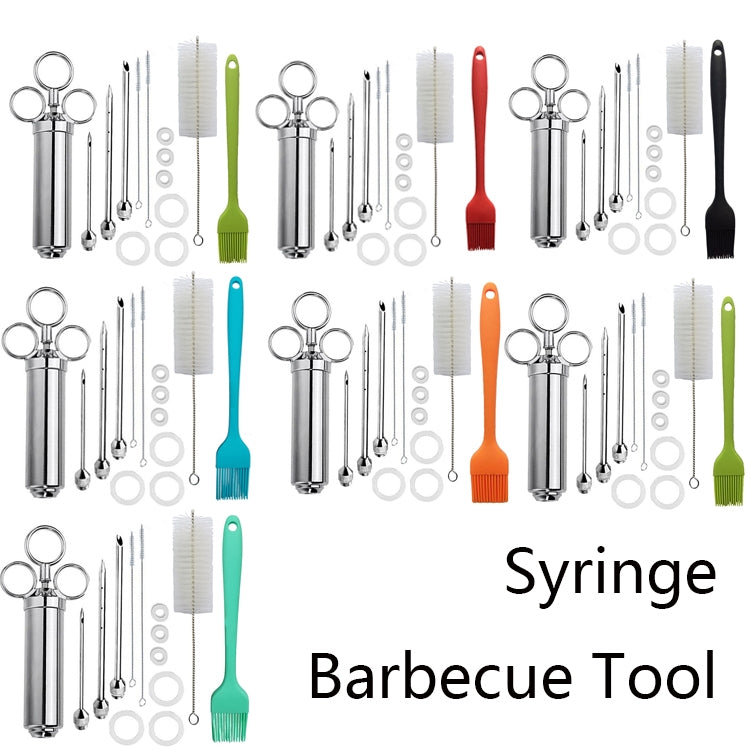 Conjunto de Agulhas para Churrasco em Aço Inoxidável com Seringa para Temperos, 14 em 1 (Verde), 14 em 1 (Preto), 14 em 1 (Azul), 14 em 1 (Laranja), 14 em 1 (Verde Pedra), 14 em 1 (Branco Laranja)