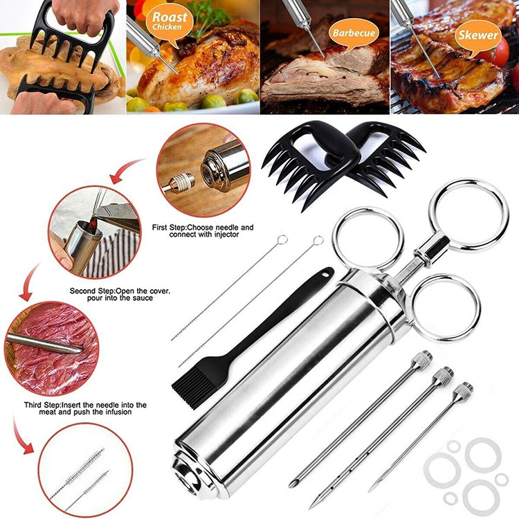 Conjunto de Agulhas para Churrasco em Aço Inoxidável com Seringa para Temperos, 14 em 1 (Verde), 14 em 1 (Preto), 14 em 1 (Azul), 14 em 1 (Laranja), 14 em 1 (Verde Pedra), 14 em 1 (Branco Laranja)