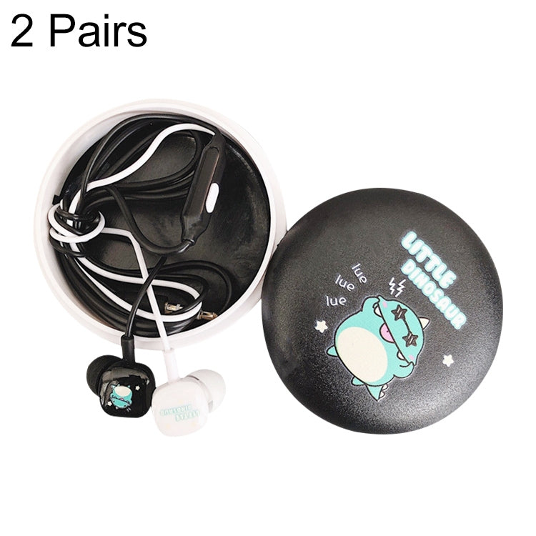 2 Pares de Auriculares In-Ear com Padrão de Desenho Animado e Graves Potentes, Auriculares Com Fios Universais com Microfone, Branco, Rosa, Preto, Azul Claro
