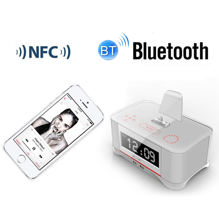 Base de Carregamento A8 Altifalante Bluetooth NFC com Despertador, Ficha US, Ficha UK, Ficha EU