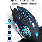 T-WOLF V6 USB Interface 6-Buttons 3200 DPI Wired Mouse Gaming Mechanical Macro Programming 7-Color Luminous Gaming Mouse, Cable Length: 1.5m, Macro Definition Audio Version Black Silver, Macro Definition Audio Version Iron Gray                         ...