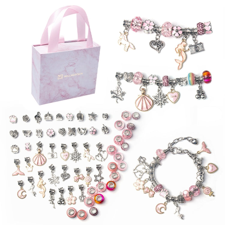 Pulseira Infantil de Corrente Manual DIY Cartoon 63 em 1, 63 em 1 (Rosa)