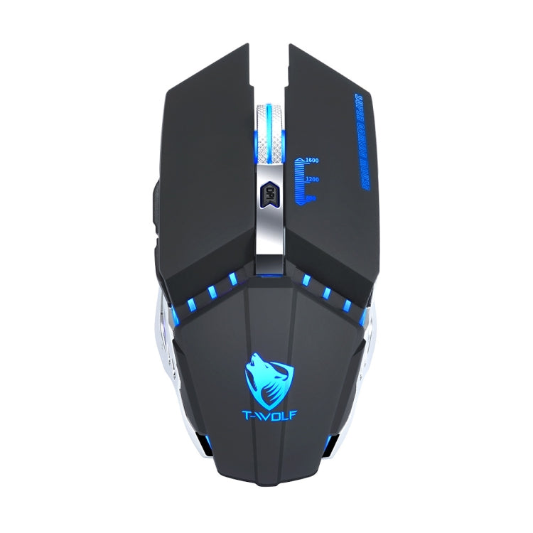 Rato sem fios recarregável silencioso para escritório e jogos T-WOLF Q15, 6 botões, 1600 DPI, luz respiratória de 7 cores, preto tecnológico, preto estrelas, branco pérola