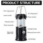 Luz de Tenda LED Solar Recarregável para Campismo, Lanterna Multifuncional Esticável, Suporta Saída USB, Solar + Ficha EU