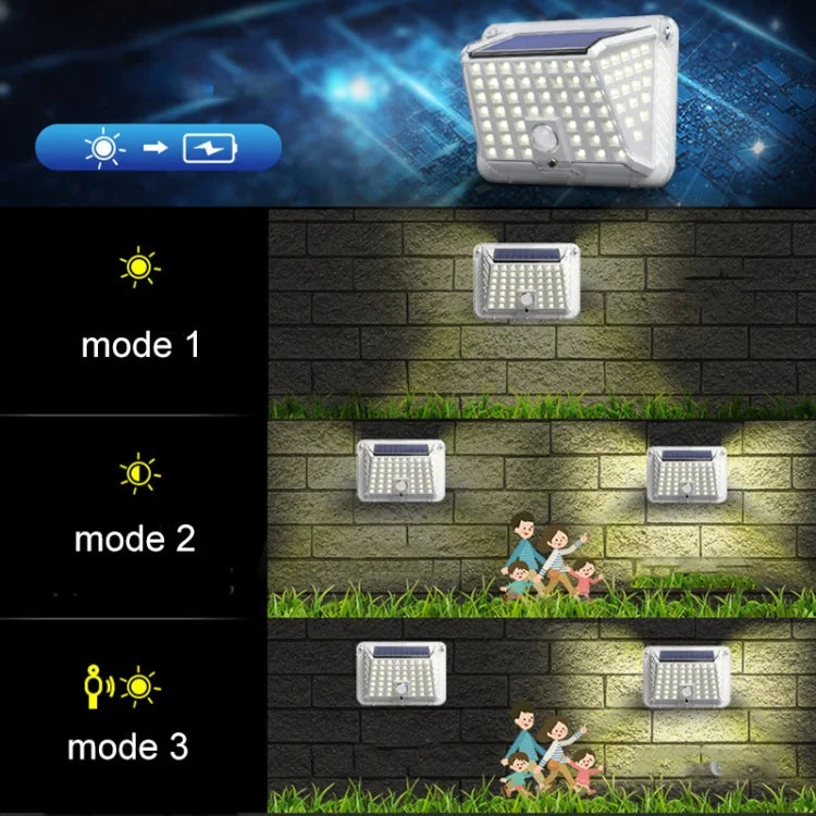 Luz Solar de Parede para Jardim com Iluminação em Quatro Lados, Luz Solar com Indução de Corpo Humano, Impermeável para Exterior, 90 LED