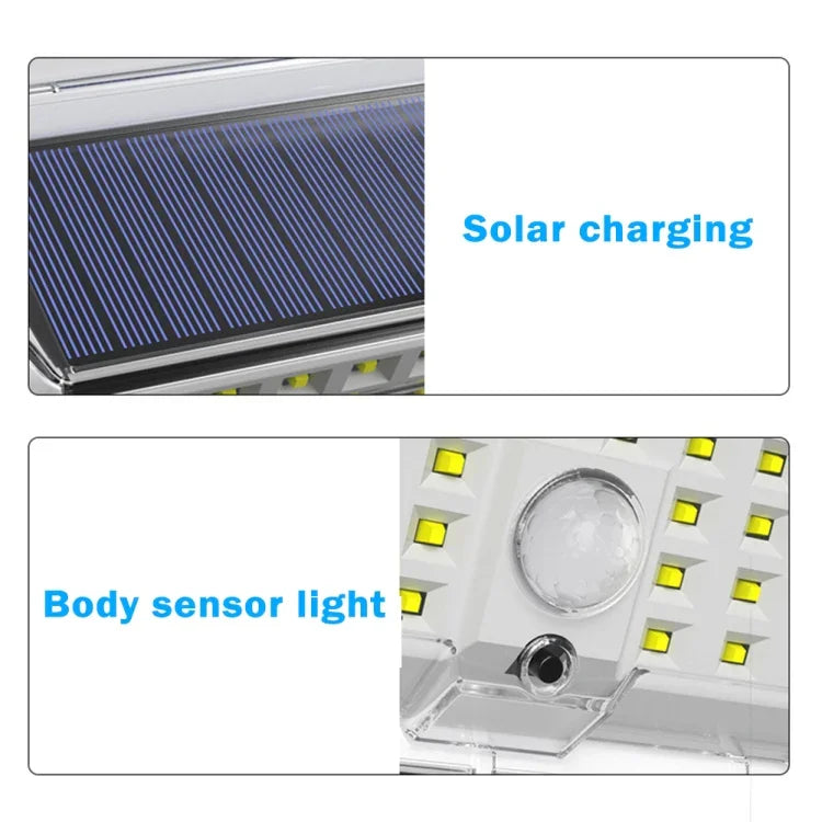 Luz Solar de Parede para Jardim com Iluminação em Quatro Lados, Luz Solar com Indução de Corpo Humano, Impermeável para Exterior, 90 LED