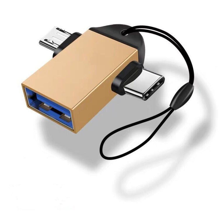 10 UNIDADES LI-09 Adaptador OTG Multifuncional USB 3.0 Fêmea para USB-C / Tipo-C + Micro USB Macho com Cordão, Preto, Dourado, Prateado, Rosa Dourado