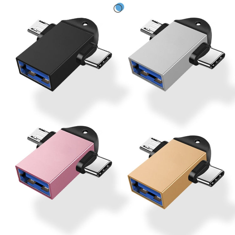 10 UNIDADES LI-09 Adaptador OTG Multifuncional USB 3.0 Fêmea para USB-C / Tipo-C + Micro USB Macho com Cordão, Preto, Dourado, Prateado, Rosa Dourado