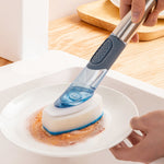 Escova para Panela Suja de Óleo de Cozinha com Esponja e Cabo Longo, Azul, Rosa, Cinzento
