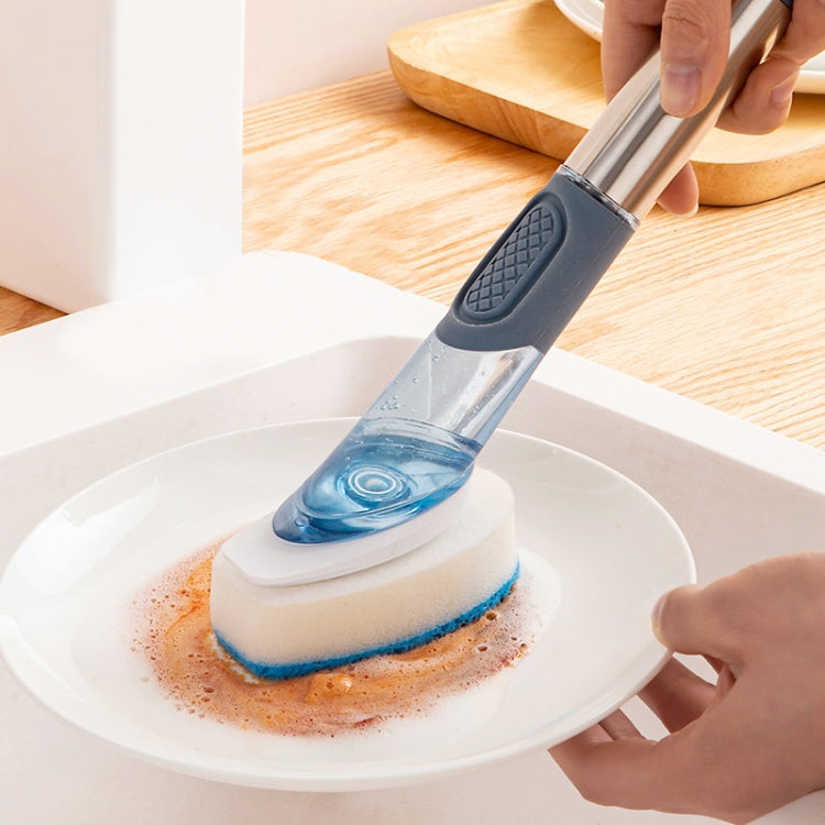 Escova para Panela Suja de Óleo de Cozinha com Esponja e Cabo Longo, Azul, Rosa, Cinzento